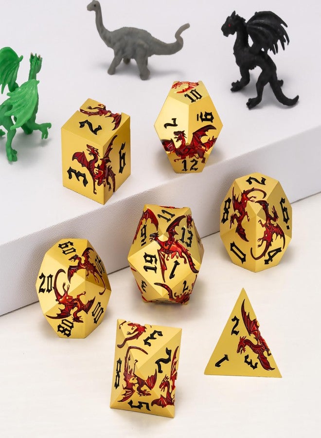 مجموعة نرد معدنية بتصميم تنين لألعاب تقمص الأدوار Dungeons and Dragons، نرد متعدد الأوجه بتصميم تنين، مجموعة من 7 قطع مع علبة هدايا - Image 5